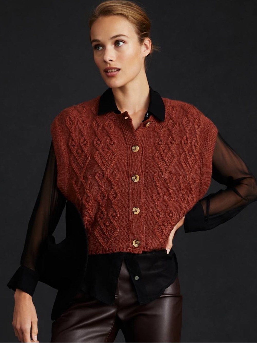 By Anthropologie Brun Cable-Knit Sweater Vest- Size XS